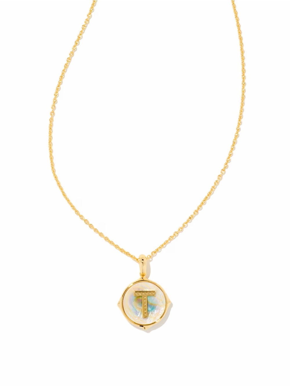 Kendra Scott Gold Pendant Necklace with Mother-of-Pearl and 'T' Initial